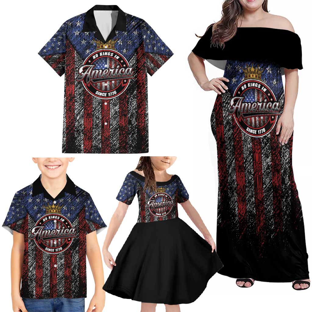 No Kings In America Since 1777 Family Matching Off Shoulder Maxi Dress and Hawaiian Shirt Retro Vibe - Wonder Print Shop