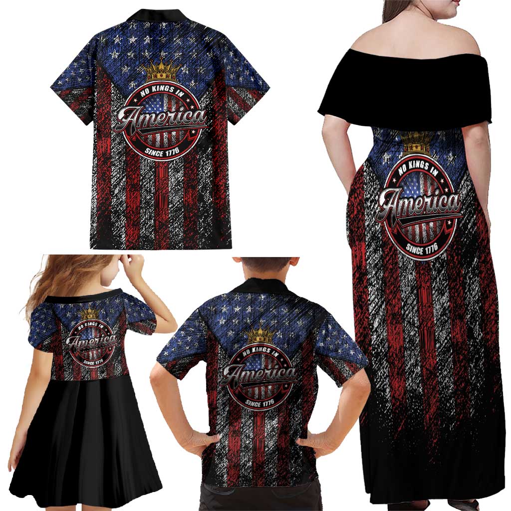 No Kings In America Since 1777 Family Matching Off Shoulder Maxi Dress and Hawaiian Shirt Retro Vibe - Wonder Print Shop