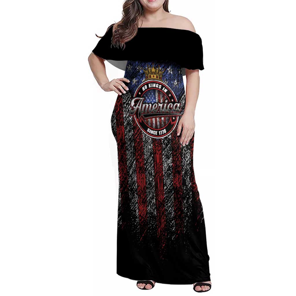 No Kings In America Since 1777 Family Matching Off Shoulder Maxi Dress and Hawaiian Shirt Retro Vibe - Wonder Print Shop