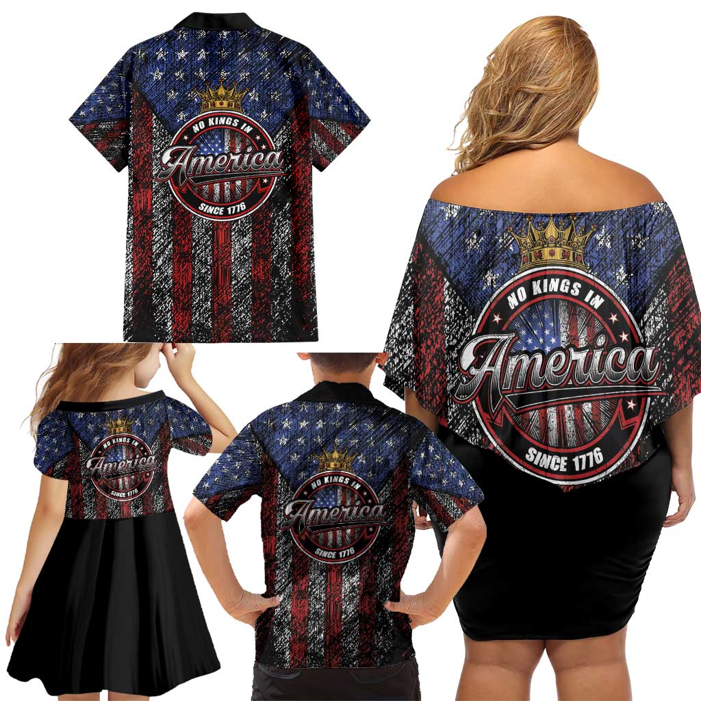 No Kings In America Since 1777 Family Matching Off Shoulder Short Dress and Hawaiian Shirt Retro Vibe - Wonder Print Shop