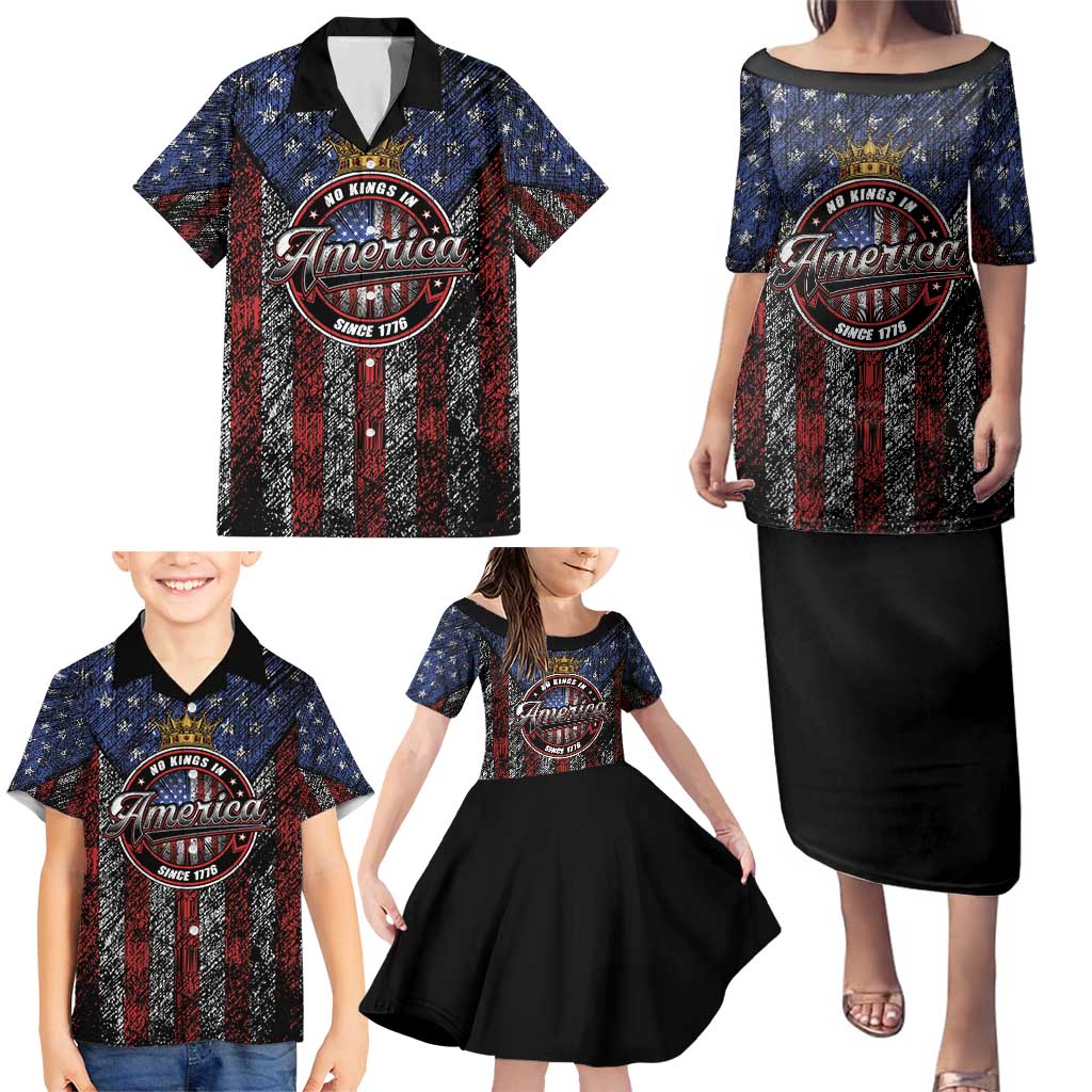 No Kings In America Since 1777 Family Matching Puletasi and Hawaiian Shirt Retro Vibe - Wonder Print Shop
