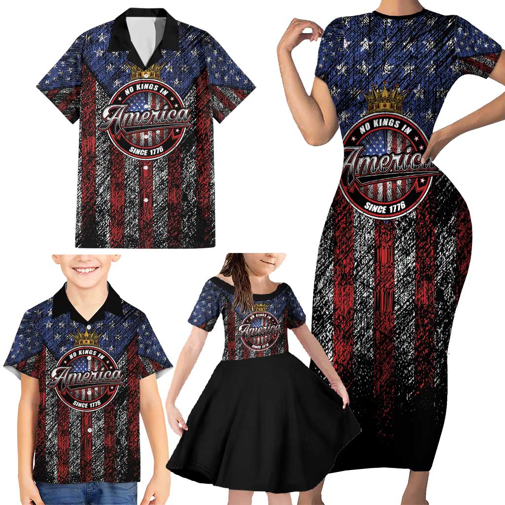No Kings In America Since 1777 Family Matching Short Sleeve Bodycon Dress and Hawaiian Shirt Retro Vibe - Wonder Print Shop