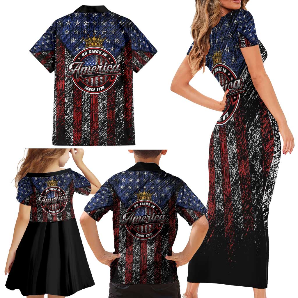 No Kings In America Since 1777 Family Matching Short Sleeve Bodycon Dress and Hawaiian Shirt Retro Vibe - Wonder Print Shop