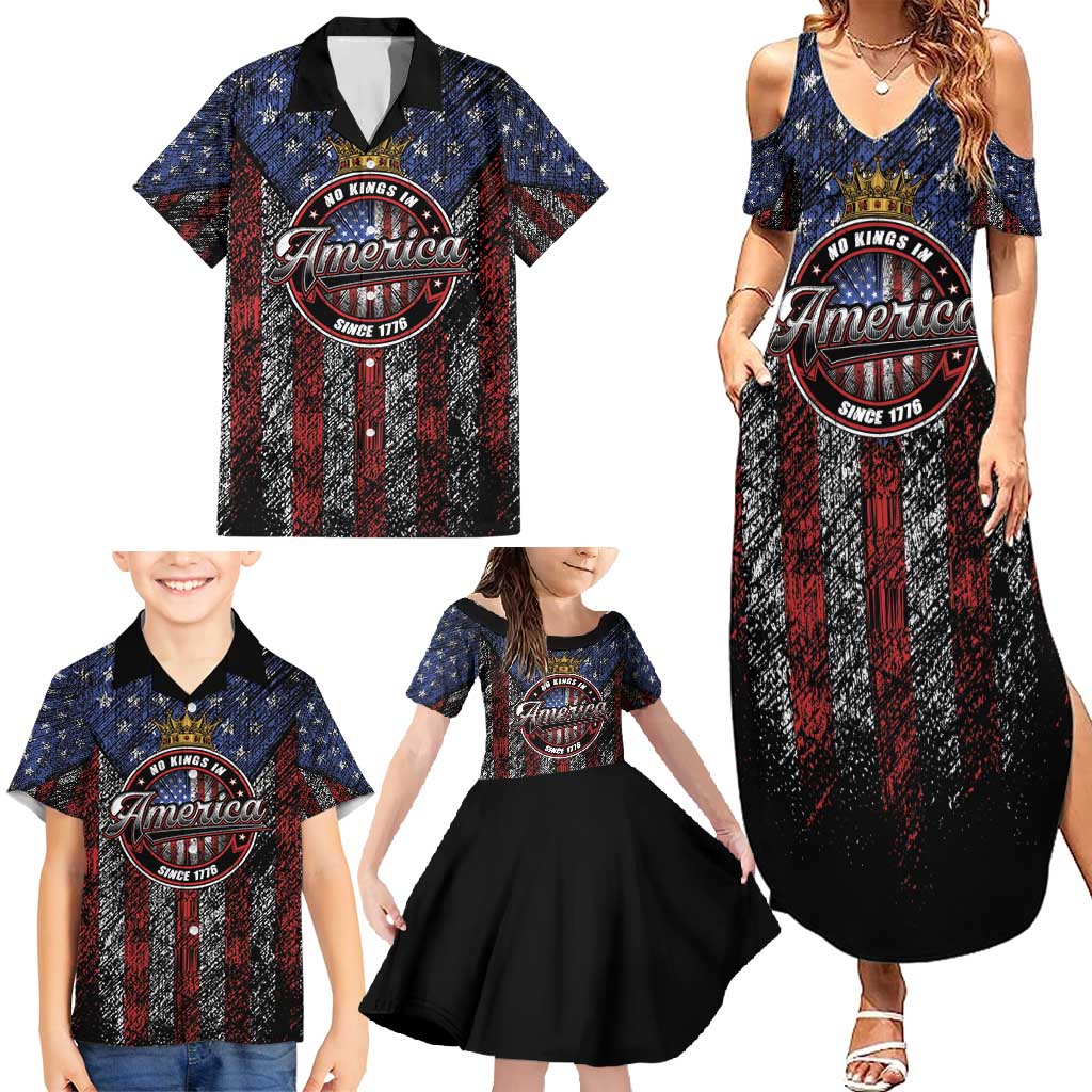 No Kings In America Since 1777 Family Matching Summer Maxi Dress and Hawaiian Shirt Retro Vibe - Wonder Print Shop