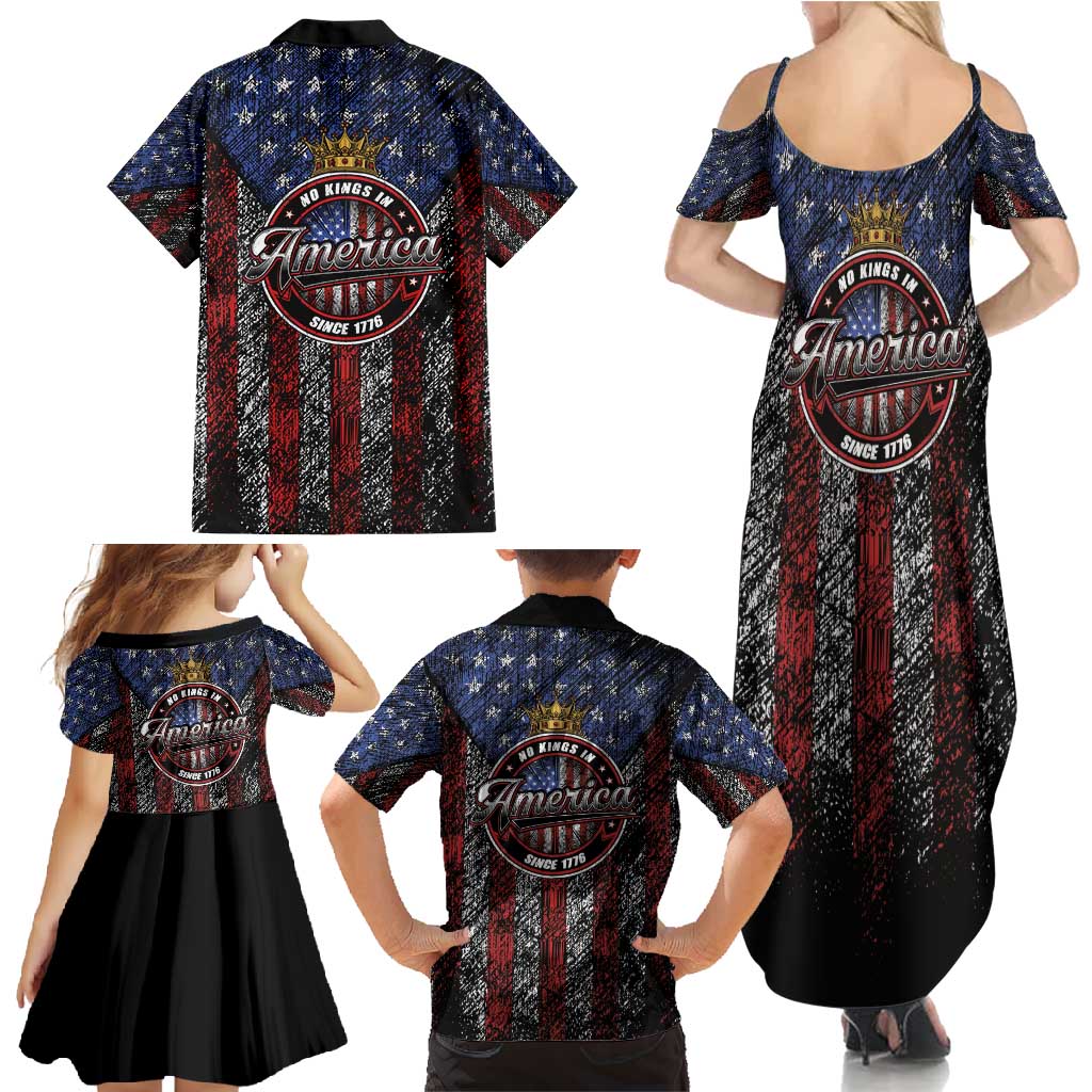 No Kings In America Since 1777 Family Matching Summer Maxi Dress and Hawaiian Shirt Retro Vibe - Wonder Print Shop