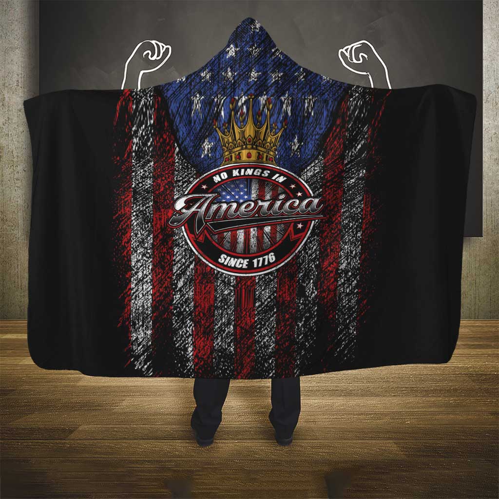 No Kings In America Since 1777 Hooded Blanket Retro Vibe - Wonder Print Shop