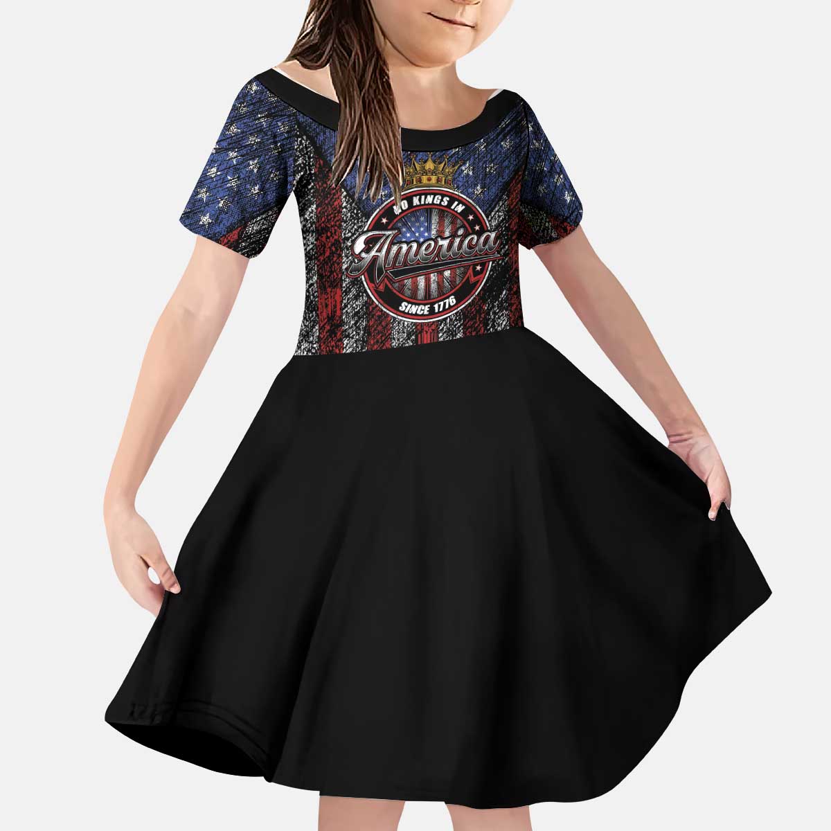 No Kings In America Since 1777 Kid Short Sleeve Dress Retro Vibe - Wonder Print Shop