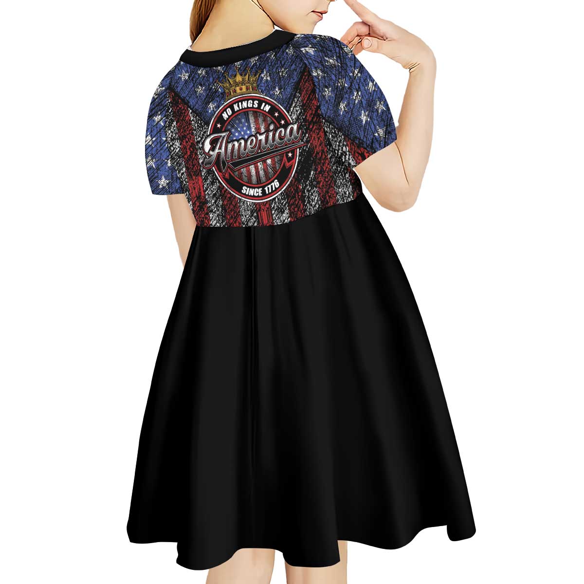 No Kings In America Since 1777 Kid Short Sleeve Dress Retro Vibe - Wonder Print Shop