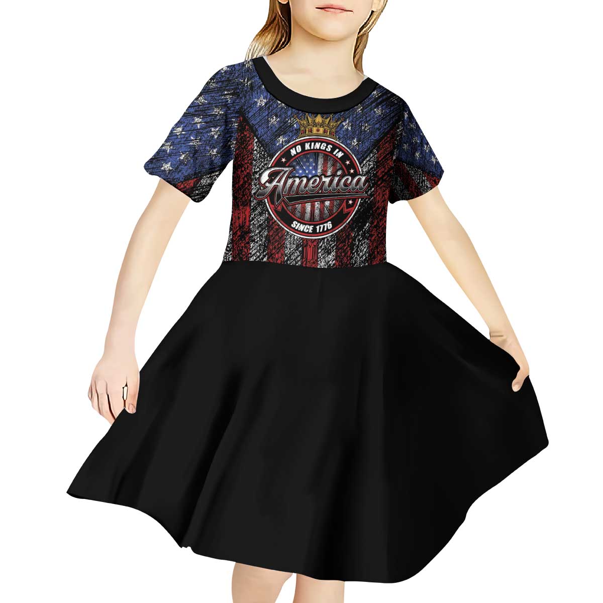 No Kings In America Since 1777 Kid Short Sleeve Dress Retro Vibe - Wonder Print Shop