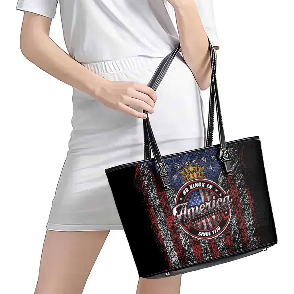 No Kings In America Since 1777 Leather Tote Bag Retro Vibe - Wonder Print Shop