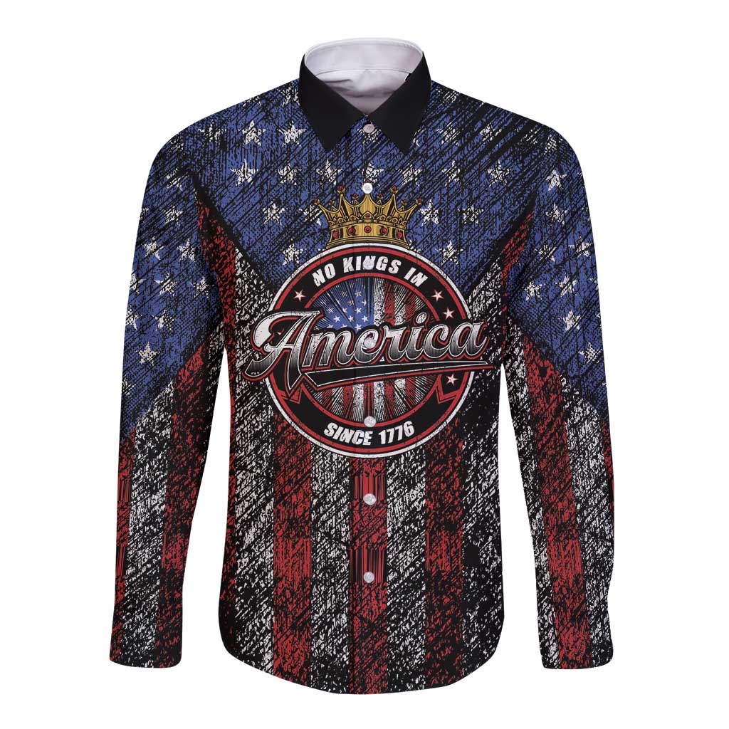No Kings In America Since 1777 Long Sleeve Button Shirt Retro Vibe - Wonder Print Shop