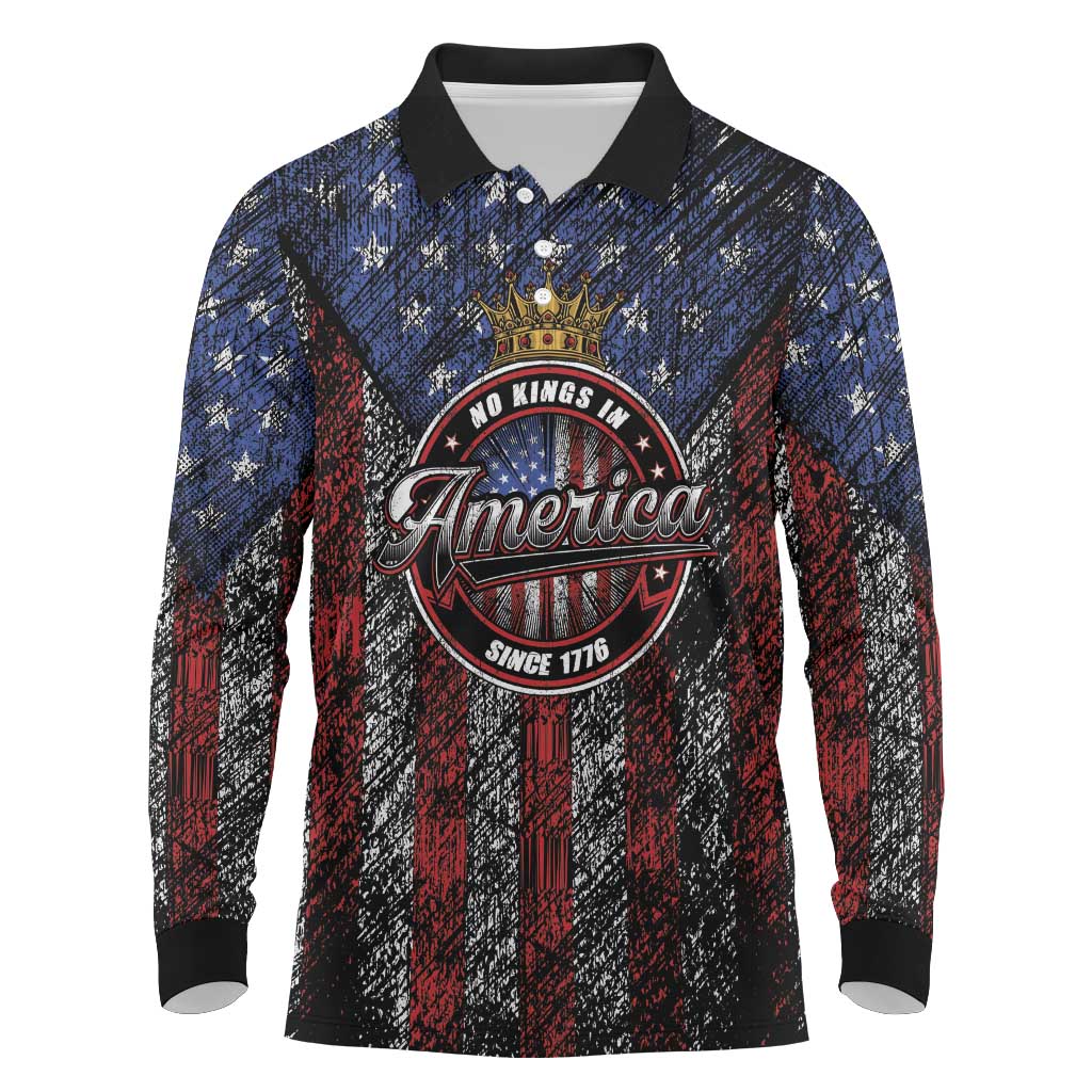 No Kings In America Since 1777 Long Sleeve Polo Shirt Retro Vibe - Wonder Print Shop