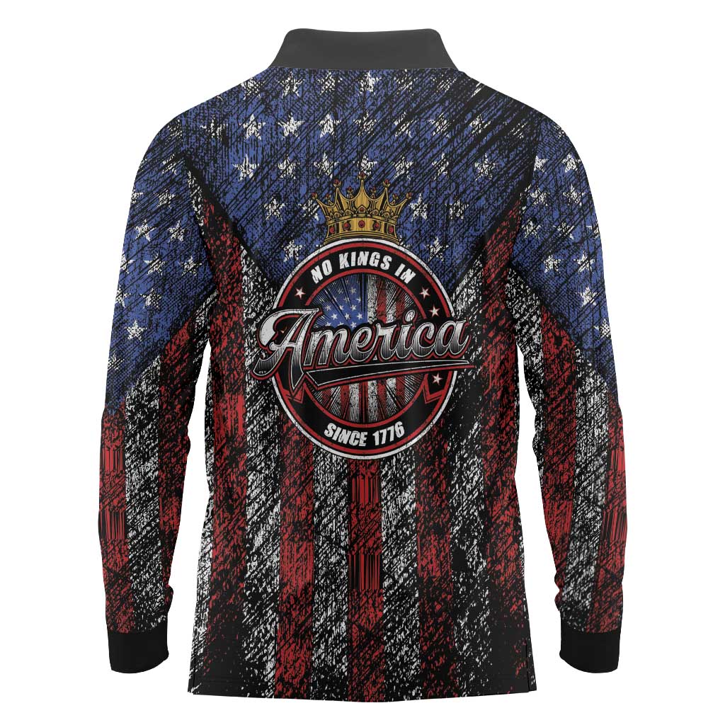 No Kings In America Since 1777 Long Sleeve Polo Shirt Retro Vibe - Wonder Print Shop