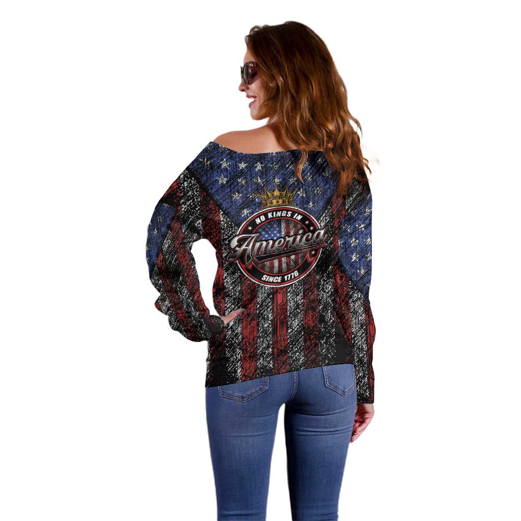 No Kings In America Since 1777 Off Shoulder Sweater Retro Vibe - Wonder Print Shop