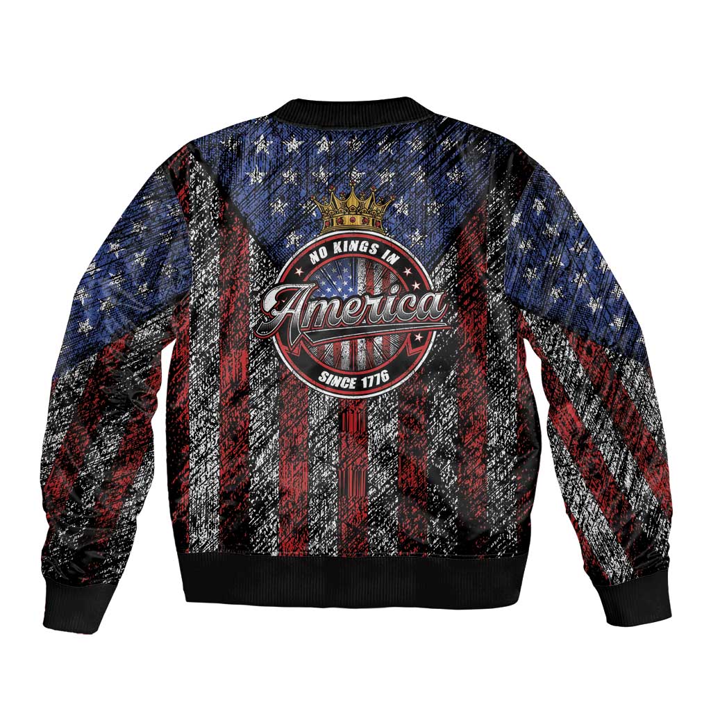 No Kings In America Since 1777 Sleeve Zip Bomber Jacket Retro Vibe - Wonder Print Shop