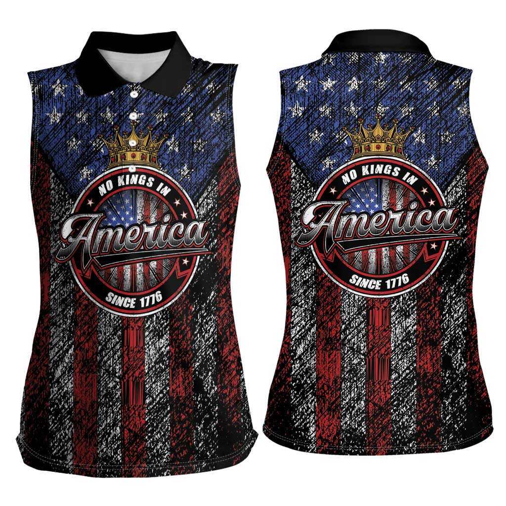 No Kings In America Since 1777 Women Sleeveless Polo Shirt Retro Vibe - Wonder Print Shop