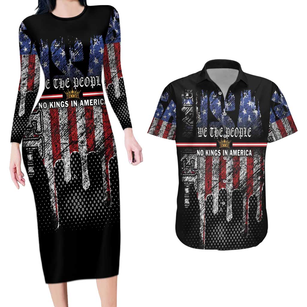 We The People Couples Matching Long Sleeve Bodycon Dress and Hawaiian Shirt No Kings In America Since 1776 - Wonder Print Shop