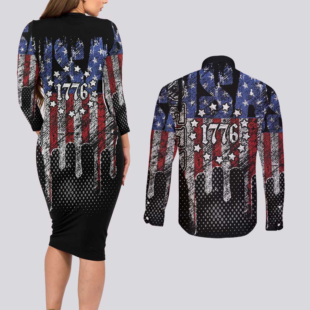 We The People Couples Matching Long Sleeve Bodycon Dress and Long Sleeve Button Shirt No Kings In America Since 1776 - Wonder Print Shop