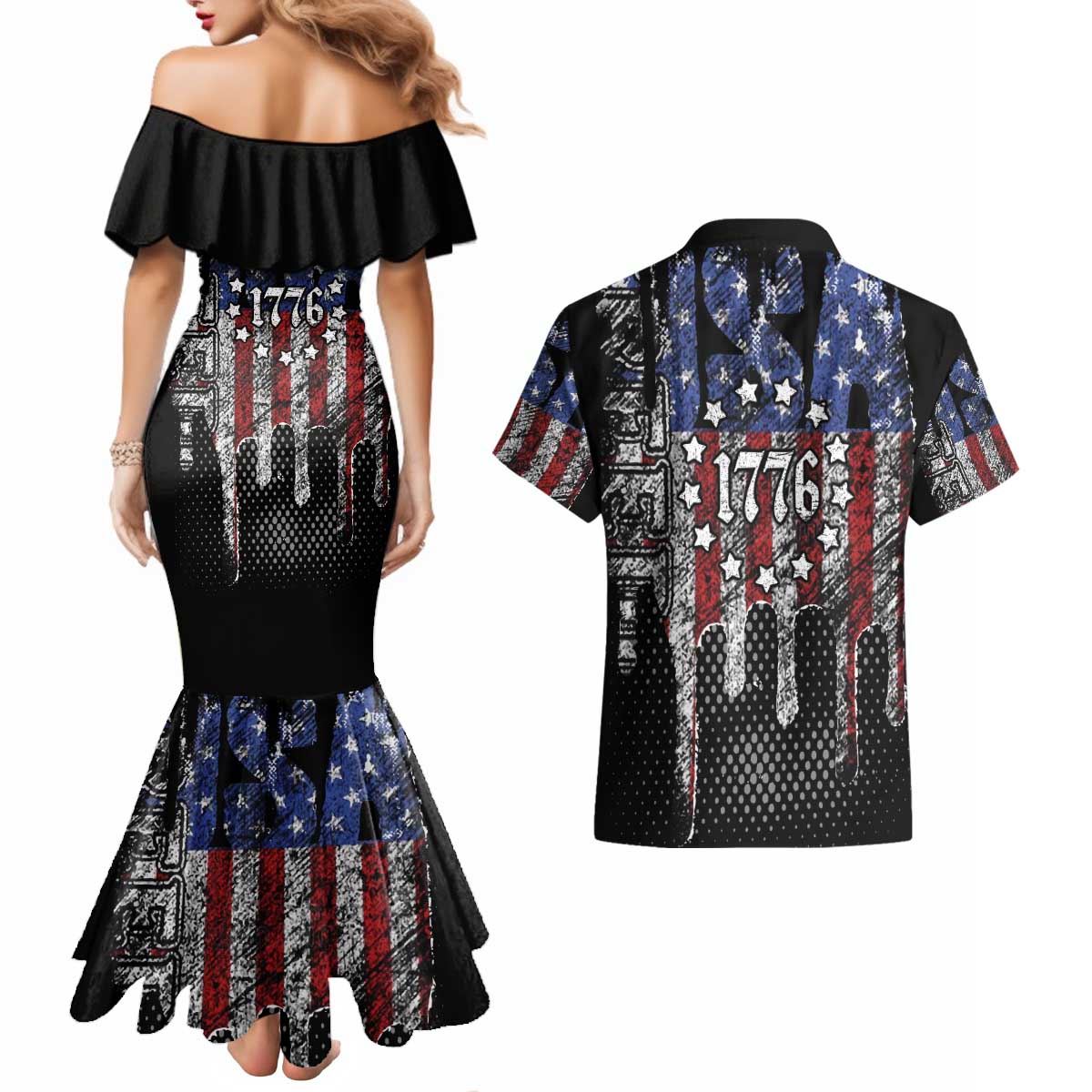 We The People Couples Matching Mermaid Dress and Hawaiian Shirt No Kings In America Since 1776 - Wonder Print Shop