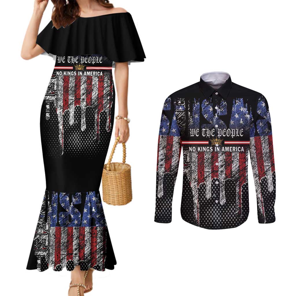 We The People Couples Matching Mermaid Dress and Long Sleeve Button Shirt No Kings In America Since 1776 - Wonder Print Shop