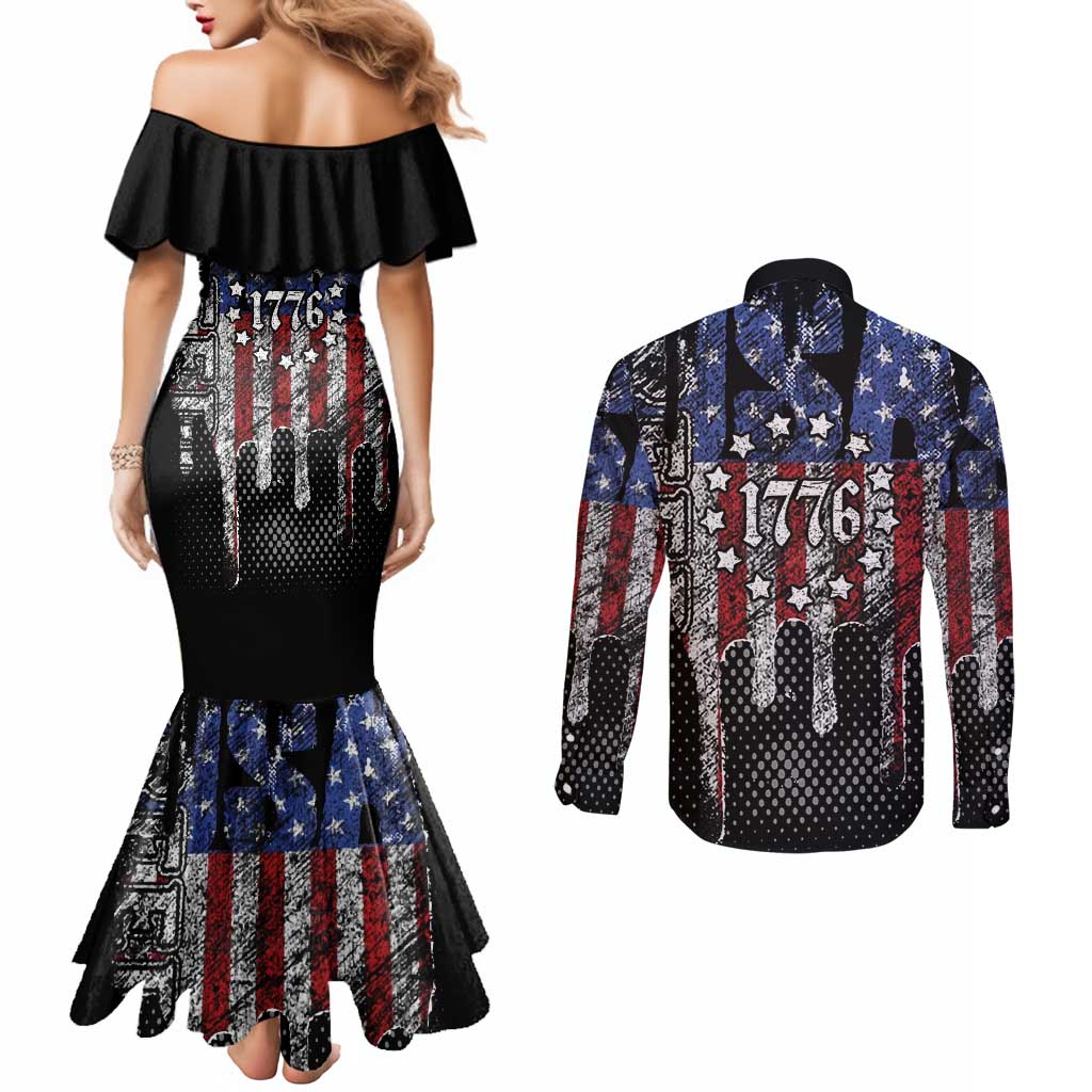 We The People Couples Matching Mermaid Dress and Long Sleeve Button Shirt No Kings In America Since 1776 - Wonder Print Shop