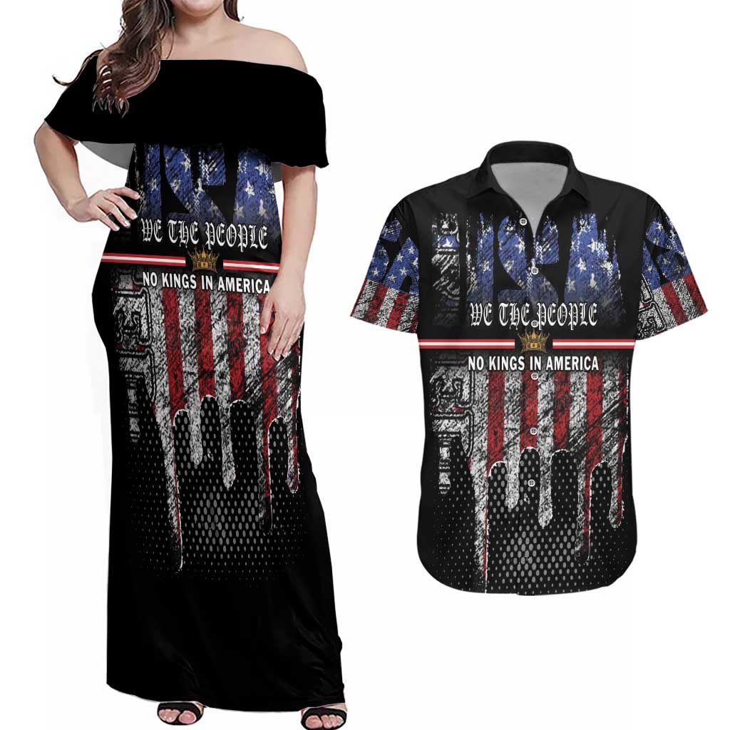 We The People Couples Matching Off Shoulder Maxi Dress and Hawaiian Shirt No Kings In America Since 1776 - Wonder Print Shop