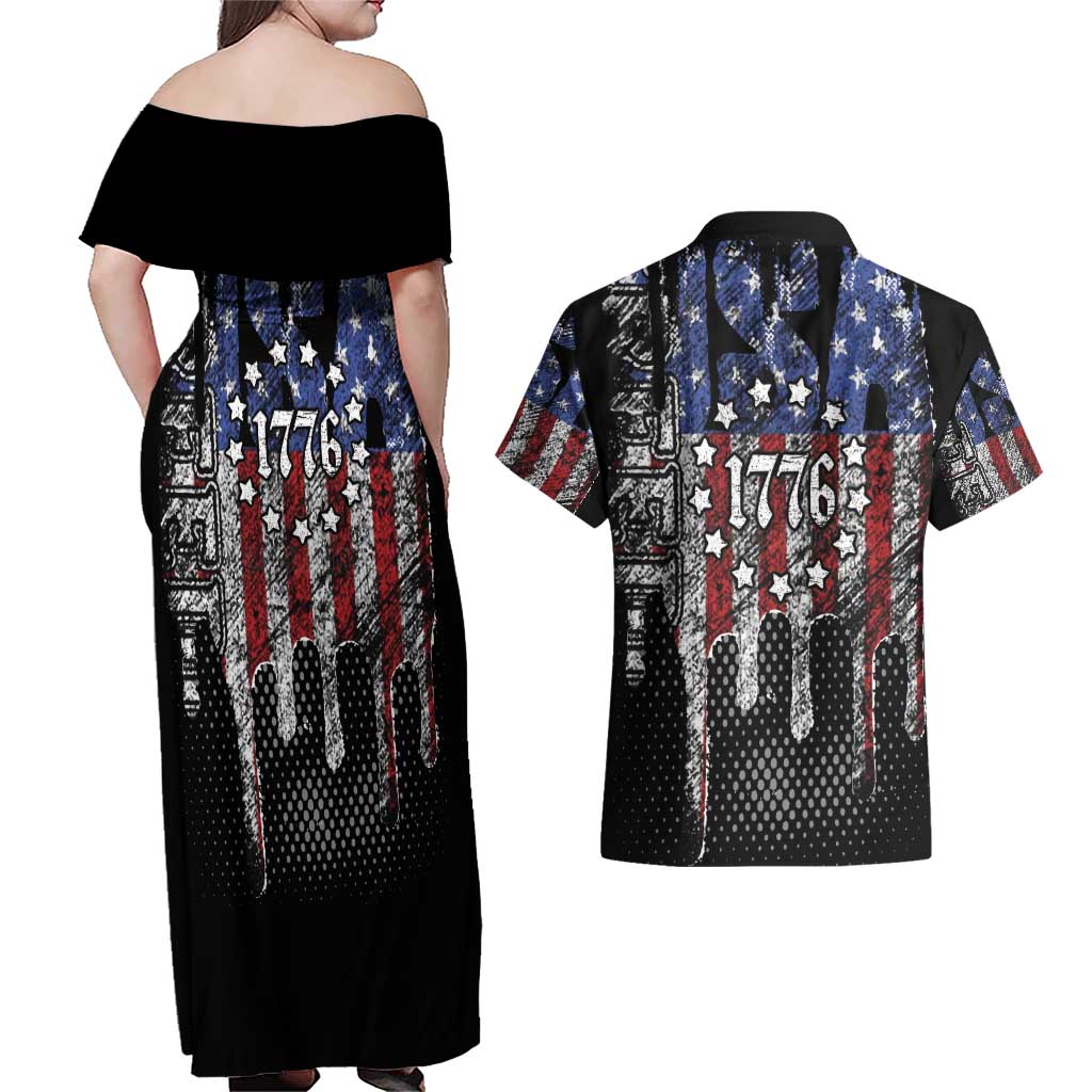We The People Couples Matching Off Shoulder Maxi Dress and Hawaiian Shirt No Kings In America Since 1776 - Wonder Print Shop