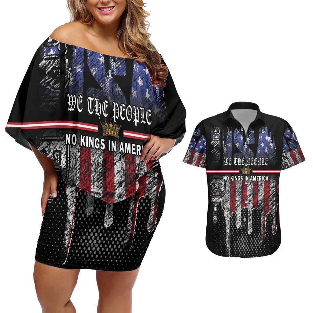 We The People Couples Matching Off Shoulder Short Dress and Hawaiian Shirt No Kings In America Since 1776 - Wonder Print Shop