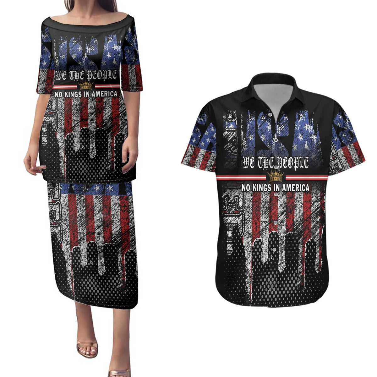 We The People Couples Matching Puletasi and Hawaiian Shirt No Kings In America Since 1776 - Wonder Print Shop