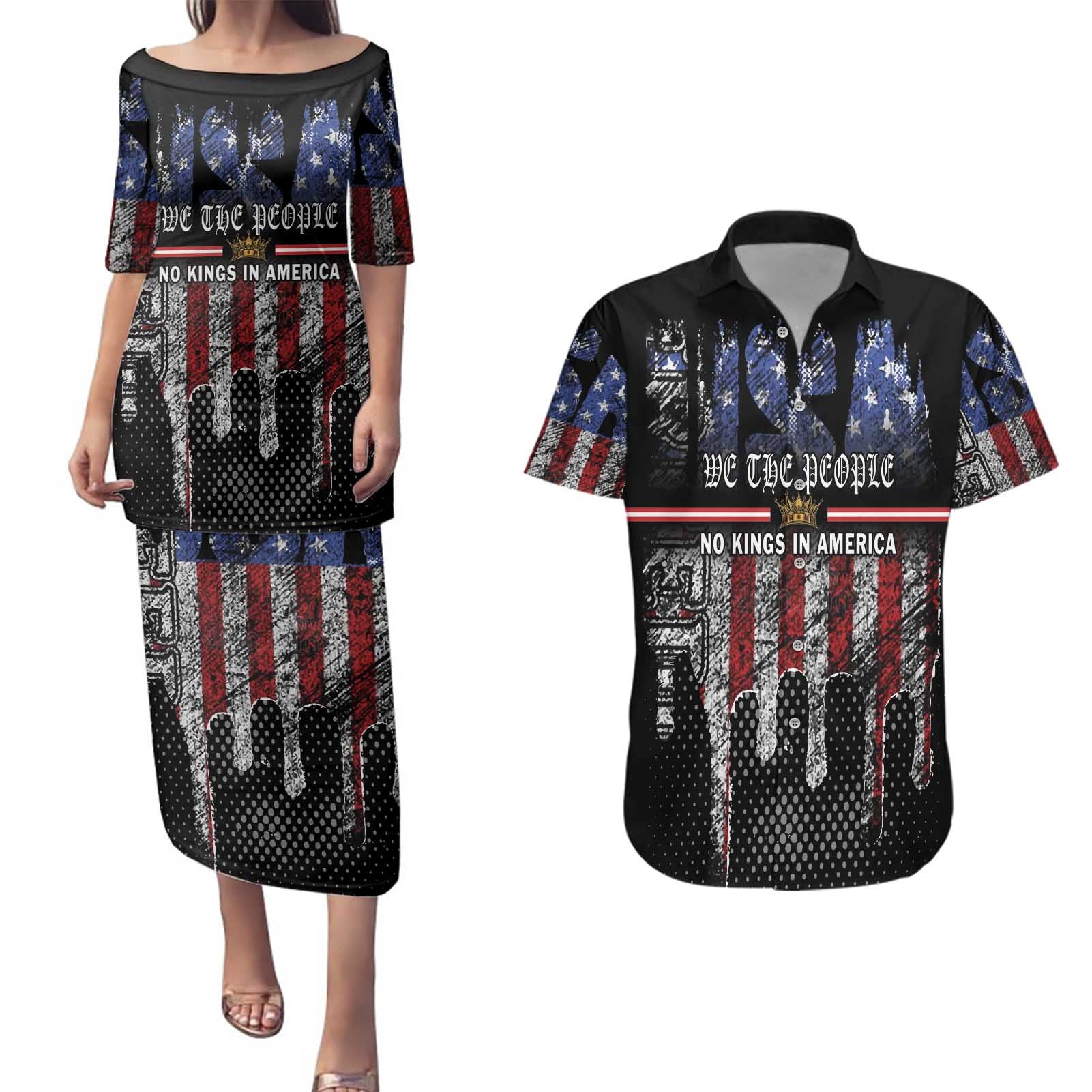 We The People Couples Matching Puletasi and Hawaiian Shirt No Kings In America Since 1776 - Wonder Print Shop