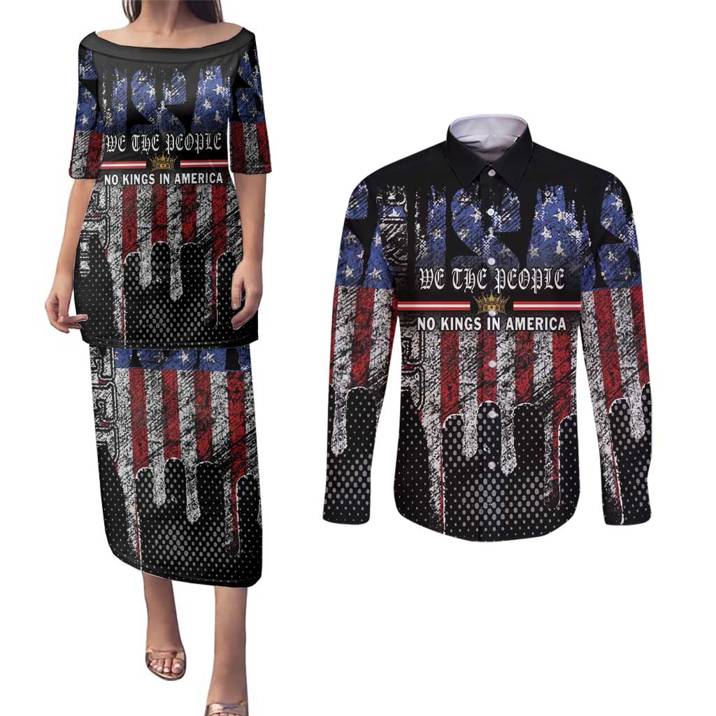 We The People Couples Matching Puletasi and Long Sleeve Button Shirt No Kings In America Since 1776 - Wonder Print Shop
