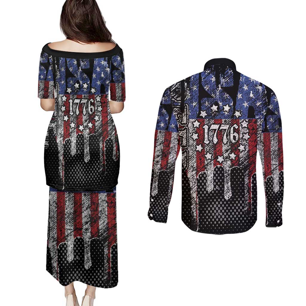 We The People Couples Matching Puletasi and Long Sleeve Button Shirt No Kings In America Since 1776 - Wonder Print Shop