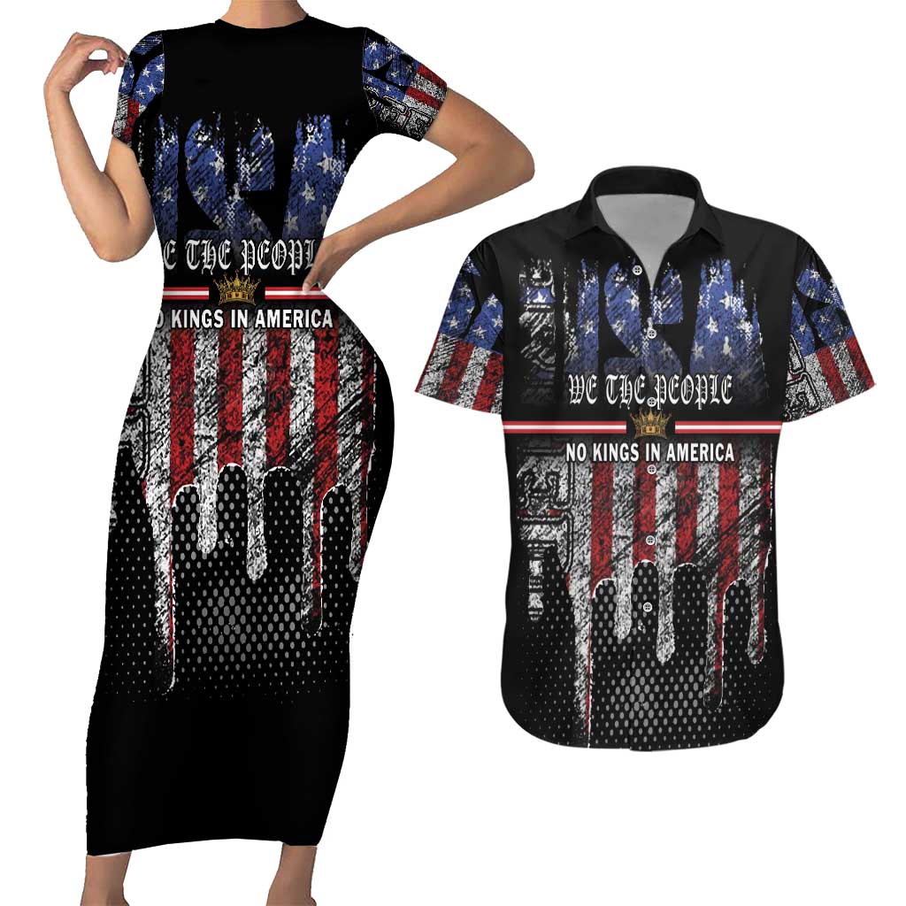 We The People Couples Matching Short Sleeve Bodycon Dress and Hawaiian Shirt No Kings In America Since 1776 - Wonder Print Shop