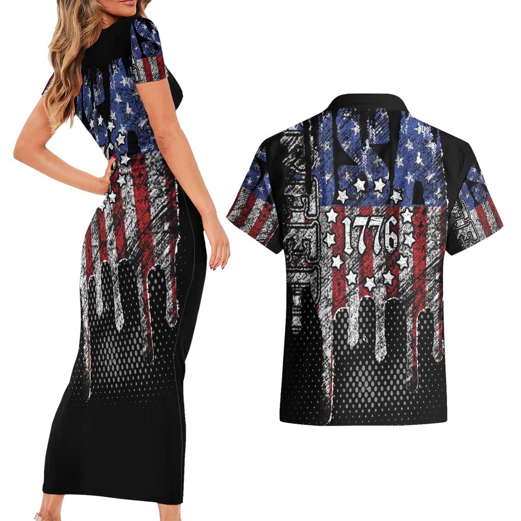 We The People Couples Matching Short Sleeve Bodycon Dress and Hawaiian Shirt No Kings In America Since 1776 - Wonder Print Shop