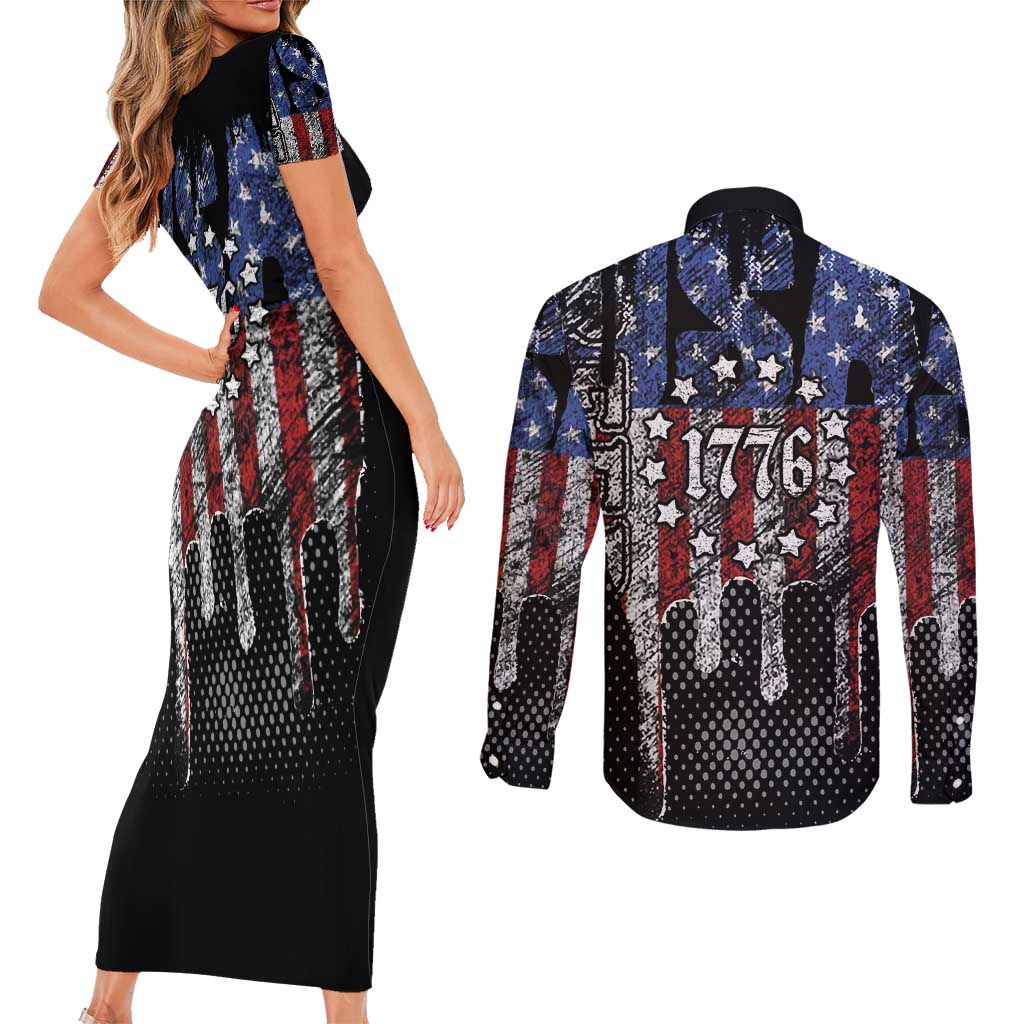 We The People Couples Matching Short Sleeve Bodycon Dress and Long Sleeve Button Shirt No Kings In America Since 1776 - Wonder Print Shop