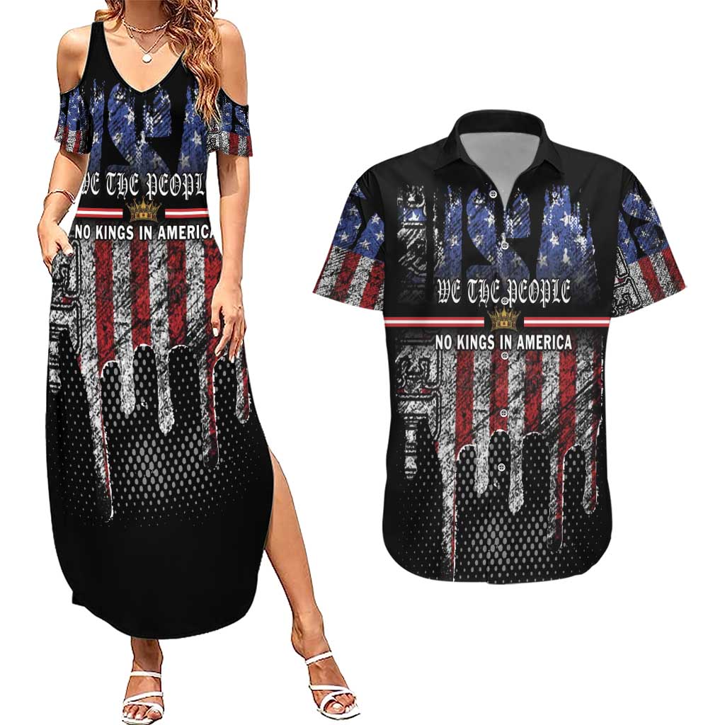 We The People Couples Matching Summer Maxi Dress and Hawaiian Shirt No Kings In America Since 1776 - Wonder Print Shop