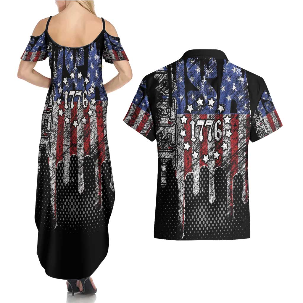We The People Couples Matching Summer Maxi Dress and Hawaiian Shirt No Kings In America Since 1776 - Wonder Print Shop