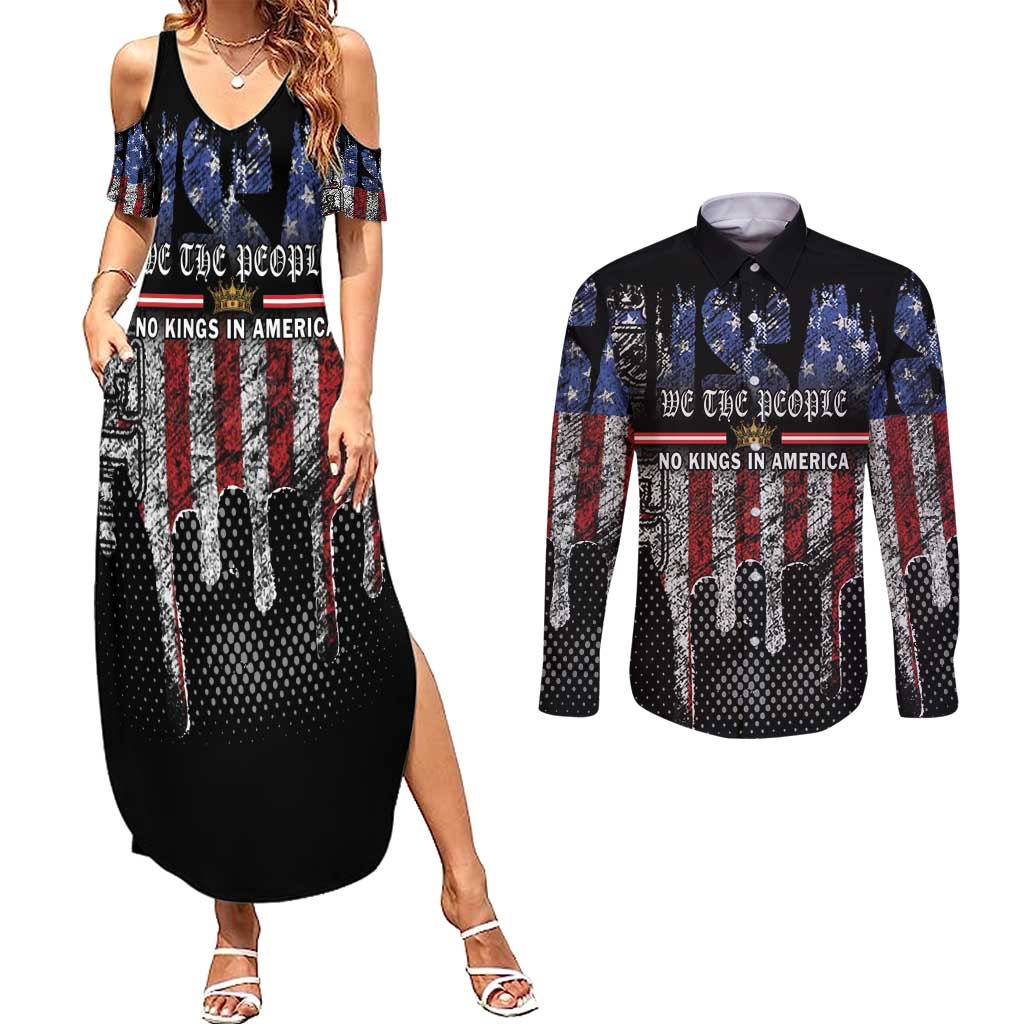 We The People Couples Matching Summer Maxi Dress and Long Sleeve Button Shirt No Kings In America Since 1776 - Wonder Print Shop