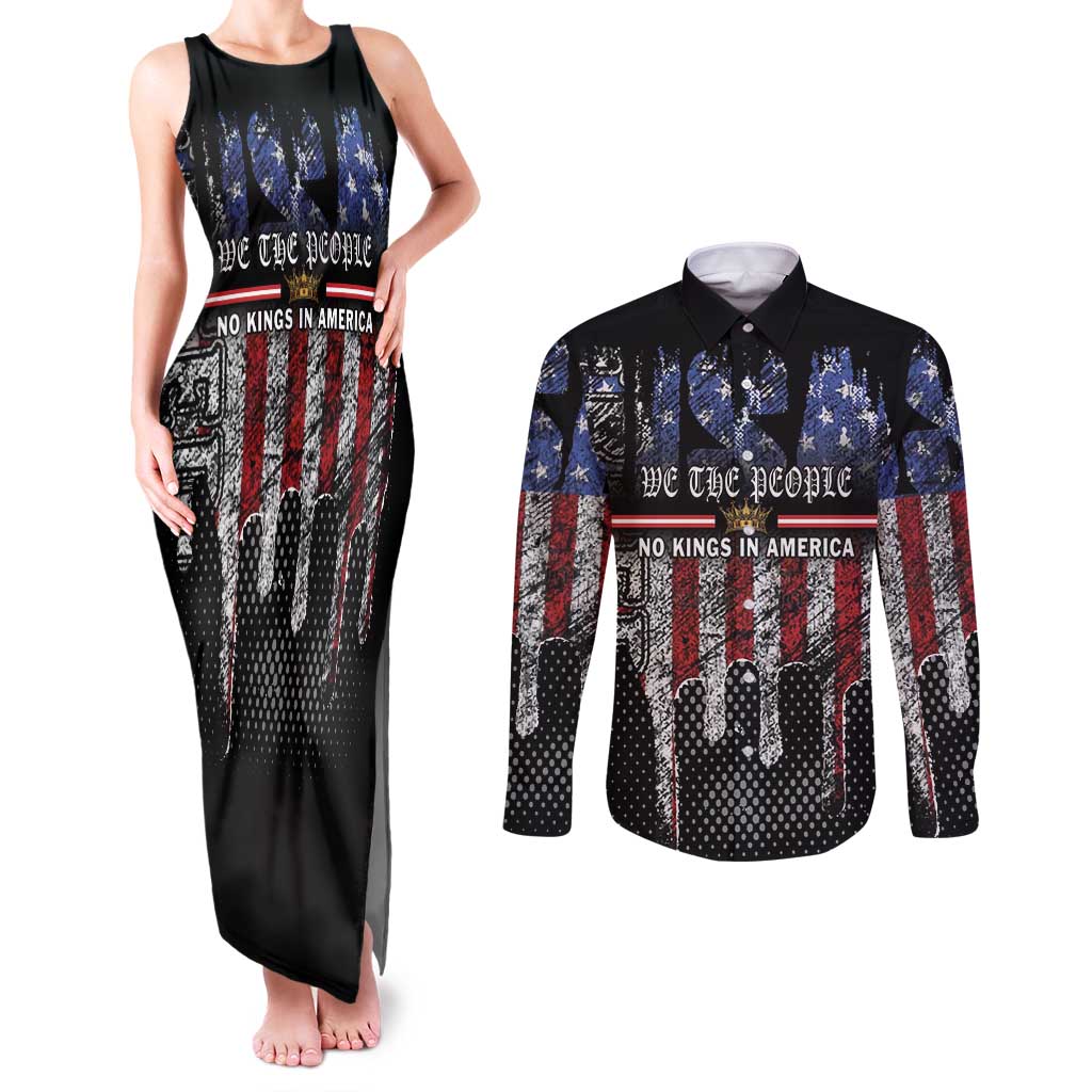 We The People Couples Matching Tank Maxi Dress and Long Sleeve Button Shirt No Kings In America Since 1776 - Wonder Print Shop