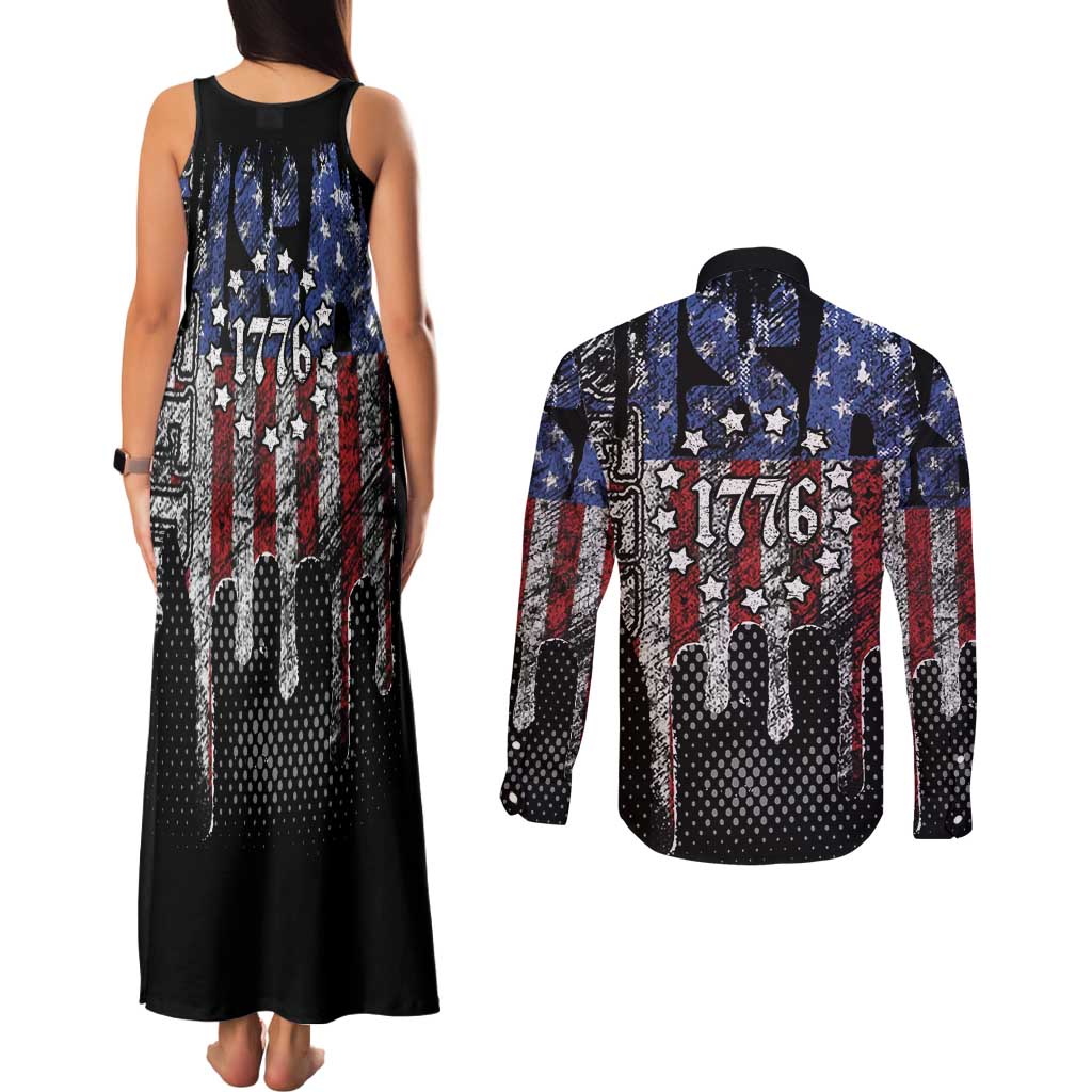 We The People Couples Matching Tank Maxi Dress and Long Sleeve Button Shirt No Kings In America Since 1776 - Wonder Print Shop