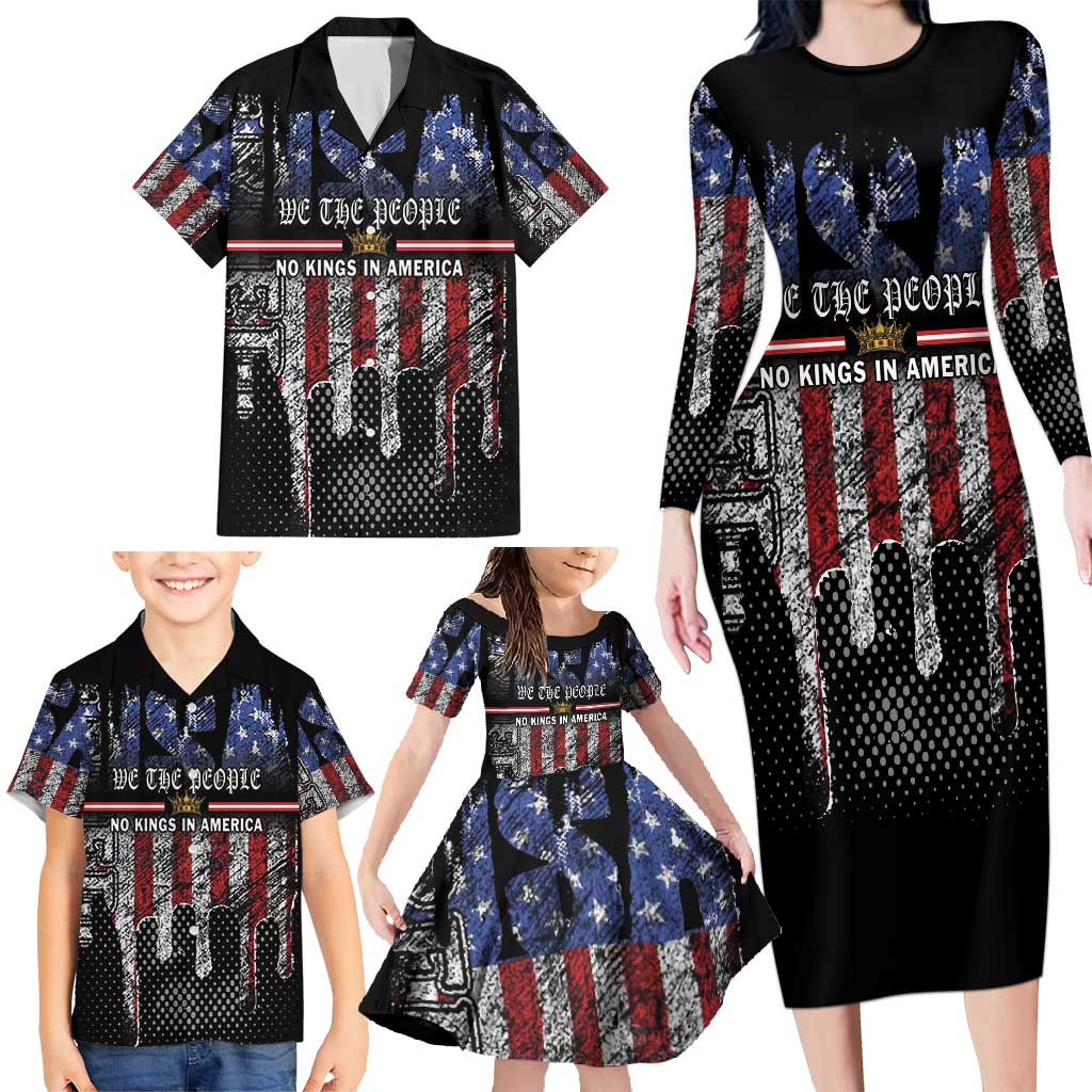 We The People Family Matching Long Sleeve Bodycon Dress and Hawaiian Shirt No Kings In America Since 1776 - Wonder Print Shop