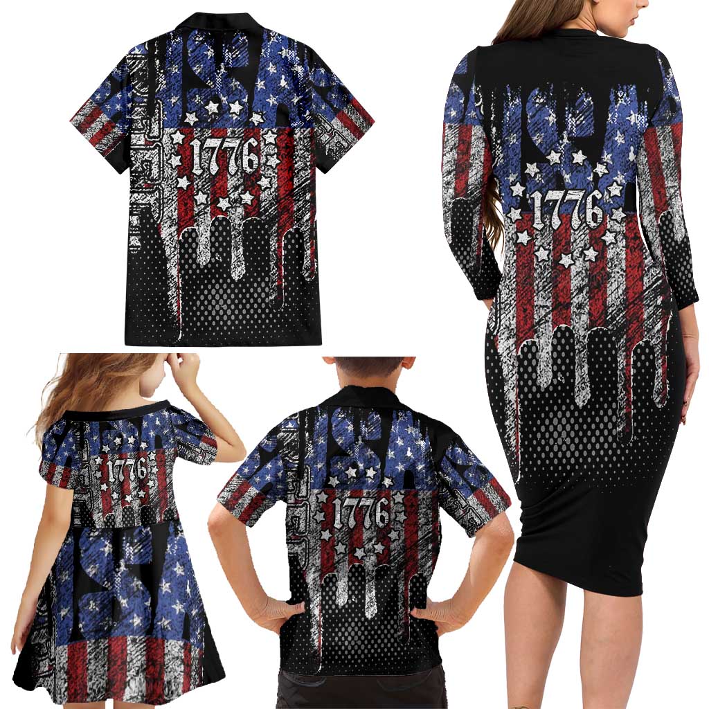 We The People Family Matching Long Sleeve Bodycon Dress and Hawaiian Shirt No Kings In America Since 1776 - Wonder Print Shop
