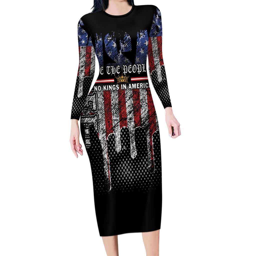We The People Family Matching Long Sleeve Bodycon Dress and Hawaiian Shirt No Kings In America Since 1776 - Wonder Print Shop