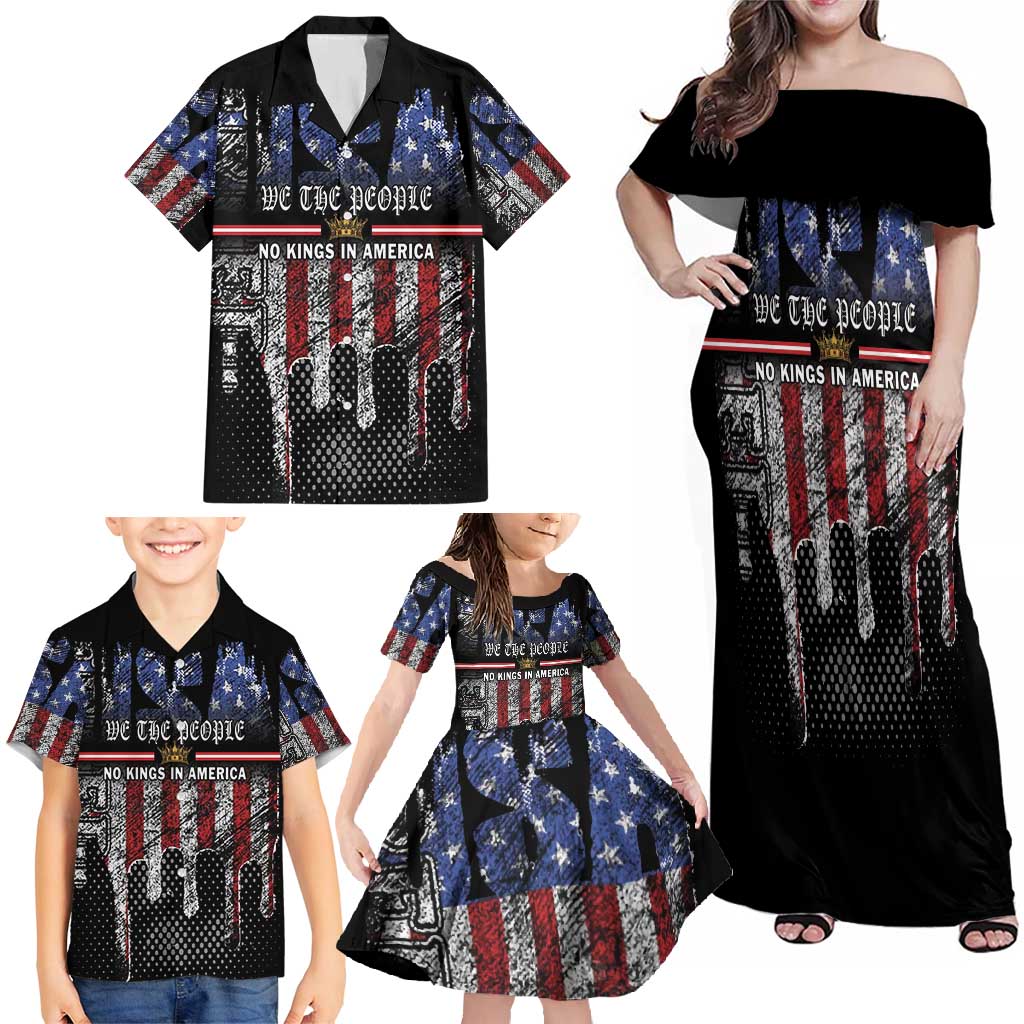 We The People Family Matching Off Shoulder Maxi Dress and Hawaiian Shirt No Kings In America Since 1776 - Wonder Print Shop