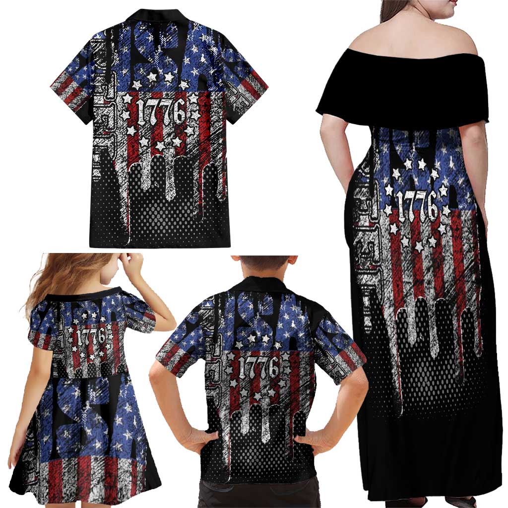 We The People Family Matching Off Shoulder Maxi Dress and Hawaiian Shirt No Kings In America Since 1776 - Wonder Print Shop