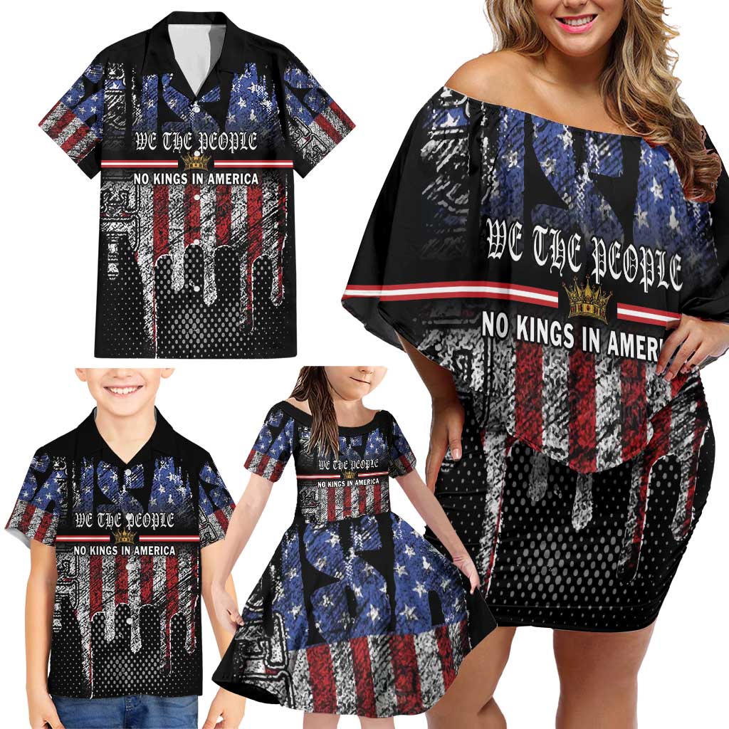 We The People Family Matching Off Shoulder Short Dress and Hawaiian Shirt No Kings In America Since 1776 - Wonder Print Shop