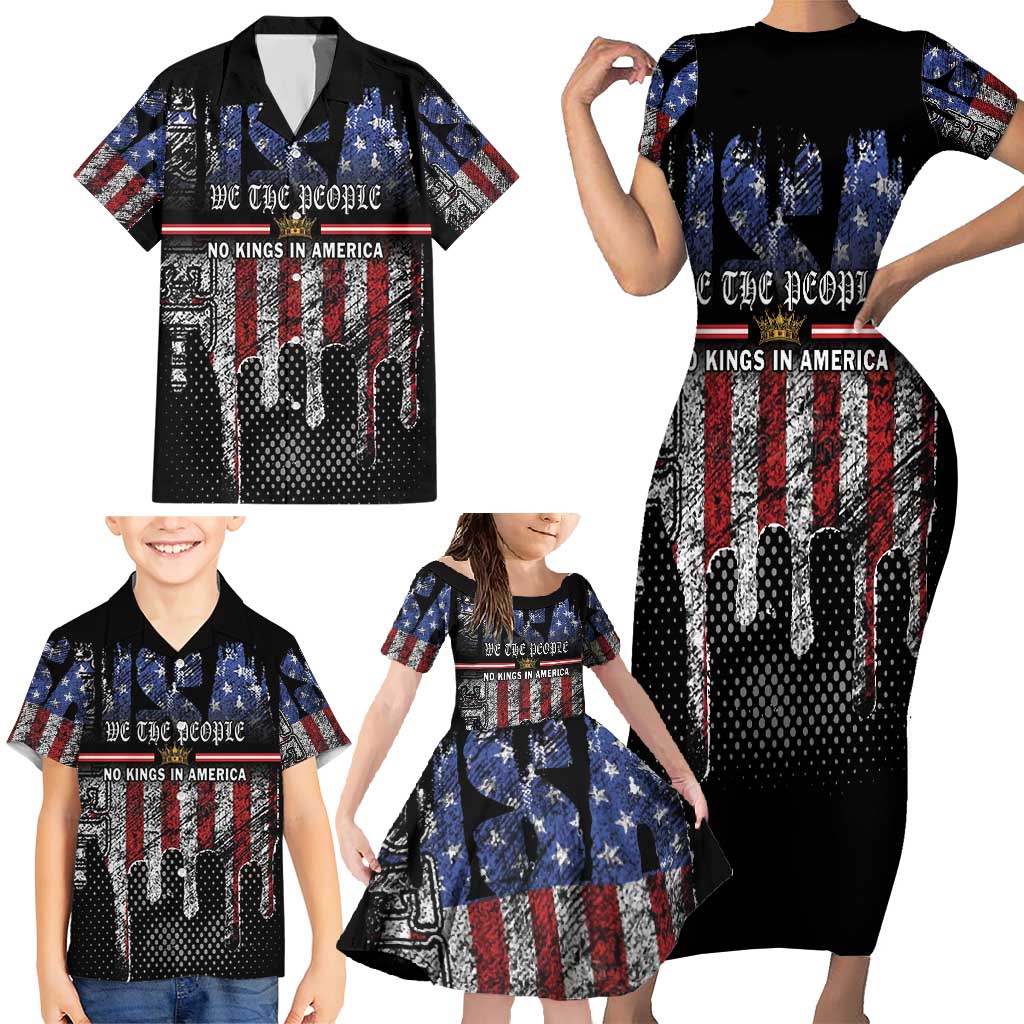 We The People Family Matching Short Sleeve Bodycon Dress and Hawaiian Shirt No Kings In America Since 1776 - Wonder Print Shop