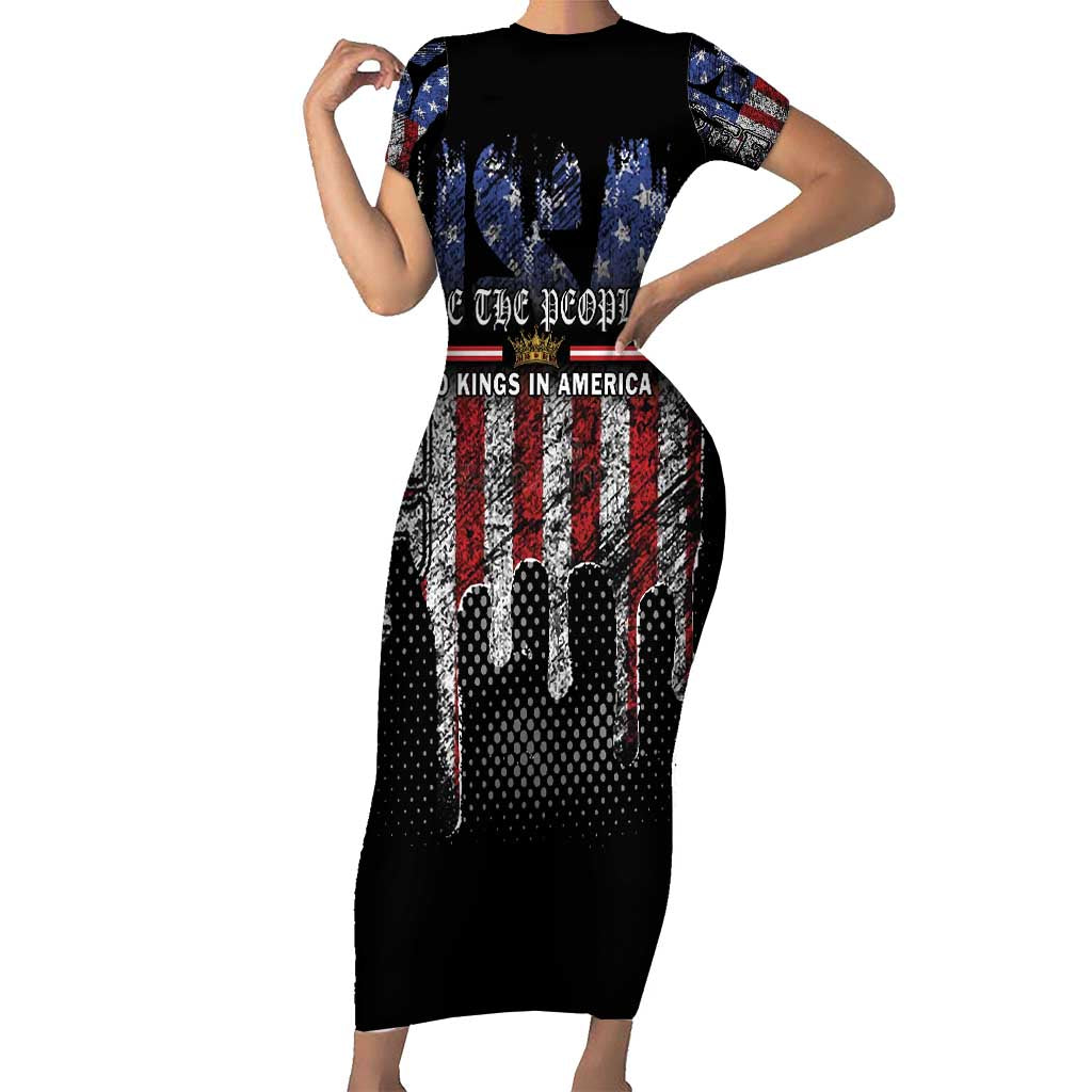 We The People Family Matching Short Sleeve Bodycon Dress and Hawaiian Shirt No Kings In America Since 1776 - Wonder Print Shop