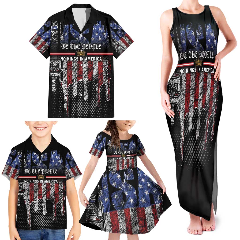 We The People Family Matching Tank Maxi Dress and Hawaiian Shirt No Kings In America Since 1776 - Wonder Print Shop