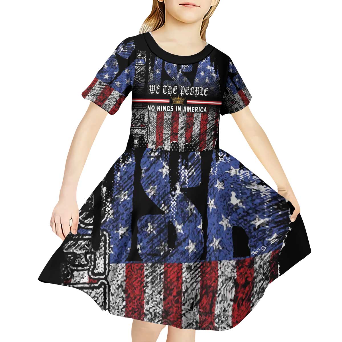 We The People Kid Short Sleeve Dress No Kings In America Since 1776 - Wonder Print Shop